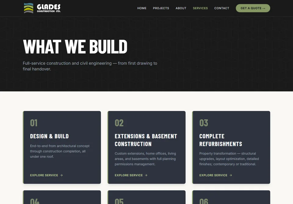 Glades Construction services page